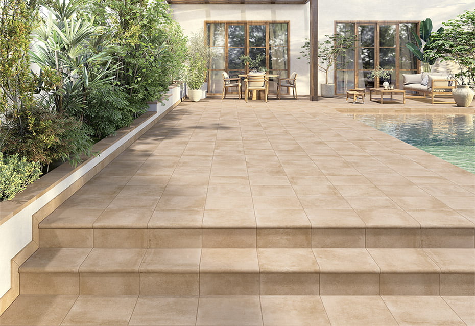 TOSCANA ARENA 33,3x33,3 · 13,1''x13,1'' · PASAMANOS TOSCANA ARENA 18x33,3/4 · 7''x13,1''/1,5''  · PELDAÑO CURVO TOSCANA ARENA 33,3x33,3/4 · 13,1''x12,6''/1'' · ZÓCALO TOSCANA ARENA 9x33,3 · 3,5''x13,1'' · ZANQUÍN CURVO TOSCANA ARENA 9x33,3 · 3,5''x13,1''